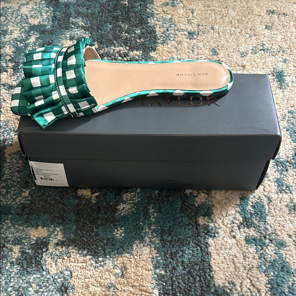 Ann Taylor Teal and White Checkered Flats